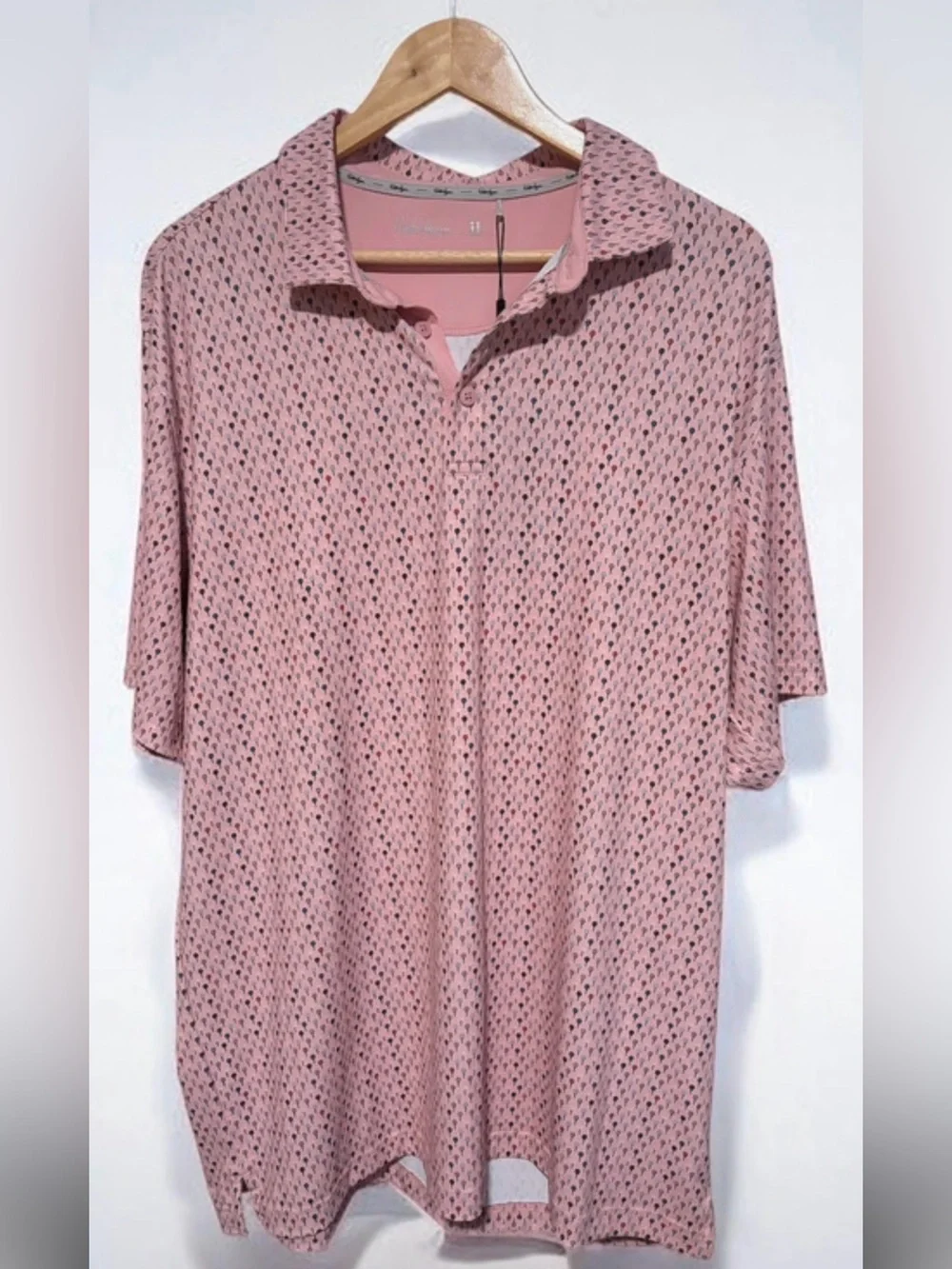 Walter Hagen Golf Ball AOP Polo Shirt Mens XL Performance Pink Stretch UPF 50+